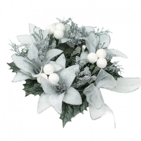 Ljusmanschett för blockljus i vitt , silver och grönt från Swerox