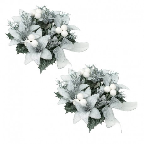 Ljusmanschett för blockljus i vitt , silver och grönt från Swerox