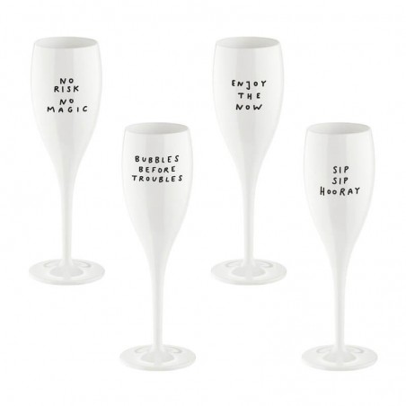 Koziol CHEERS No.1 SAY IT IN STYLE Champagneglas vita med Texter 10 cl 4-Pack