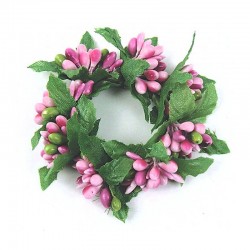 Ljusmanschett för kronljus med rosa bär och gröna blad