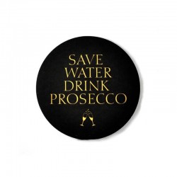 Glasunderlägg 4-pack "Prosecco" svart med text i guld