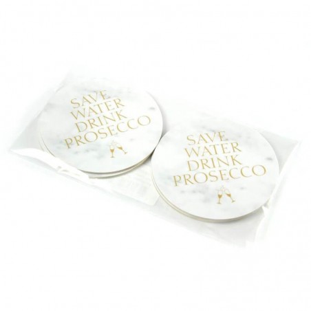 Glasunderlägg 4-pack "Prosecco" marmor med gulfärgad text