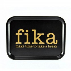 Bricka Make time FIKA 27 X 20 cm, svart med guldfärgad text