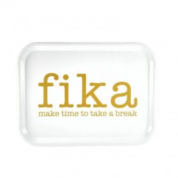 Bricka Make time FIKA 27 X 20 cm, vit med guldfärgad text