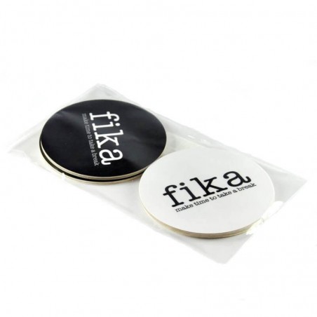Glasunderlägg 4-pack "Fika" svart och vit