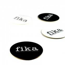 Glasunderlägg 4-pack "Fika" svart och vit