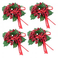 Ljusmanschetter 4-pack jul till kronljus med frostiga röda bär och gröna blad