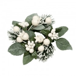 Ljusmanschett jul för kronljus, grönt med vita bär och vitt glitter