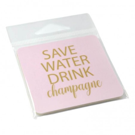 Kylskåpsmagnet Save water drink champagne, rosa med guld text