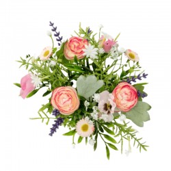 Ljusmanschett för kronljus med rosa rosor och andra blommor, innermått 3 cm och yttermått 16 cm