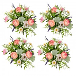 Ljusmanschett för kronljus med rosa rosor och andra blommor, innermått 3 cm och yttermått 16 cm