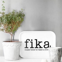 Bricka Make time FIKA 27 X 20 cm ,vit med svart text
