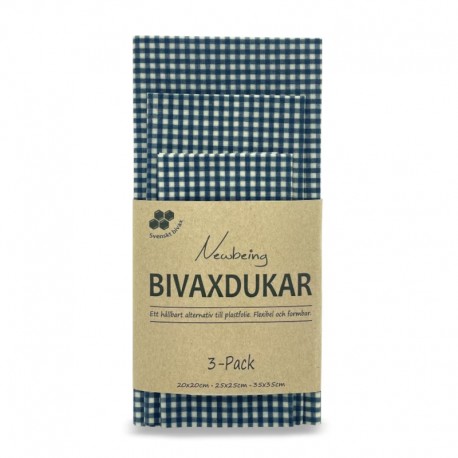 3-pack Bivaxdukar blå ruta, som används för hållbar förvaring av mat