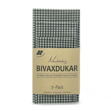 3-pack Bivaxdukar grå ruta, som används för hållbar förvaring av mat