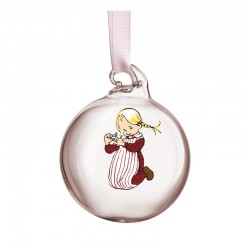 Set med 4 st Pippi och Emil julgranskulor i färgat glas