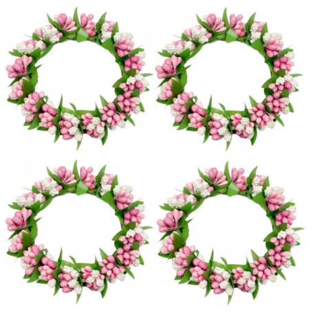 Ljusmanschett för blockljus med rosa och vita bär innerdiameter 7.5 cm