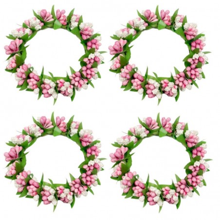 4-pack ljusmanschetter för blockljus med rosa och vita bär innerdiameter 7.5 cm