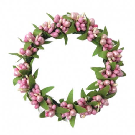 Ljusmanschett för blockljus med rosa och vita bär innermått 7.5 cm