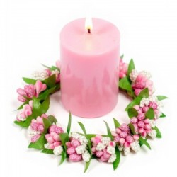 Ljusmanschett för blockljus med rosa och vita bär innerdiameter 7.5 cm