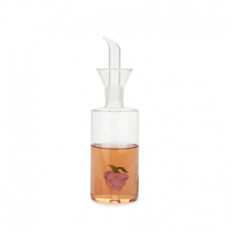 Oljeflaska i glas med dekoration druvkluster inuti. med praktisk pip