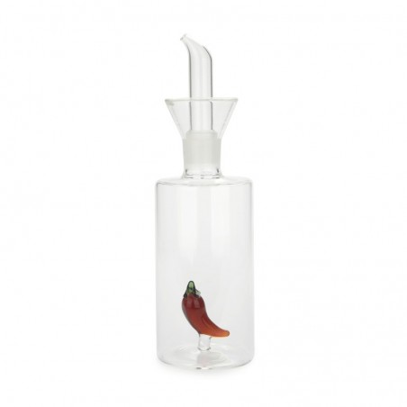 Oljeflaska  i glas med dekorativ het chili inuti, med praktisk pip, 350 ml